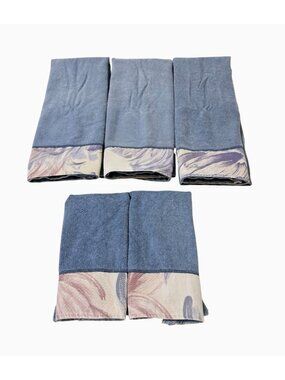 Fieldcrest Lustre Set 3 Hand Towel 2 Fingertip Towel Light Blue Cream Vtg READ